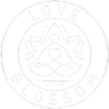 A green background with the words love blossom in white.