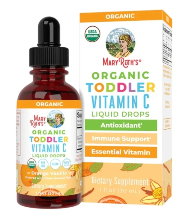 A bottle of mary berry 's organic toddler vitamin c liquid drops