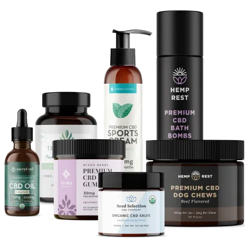 A group of products that are all labeled hemp.